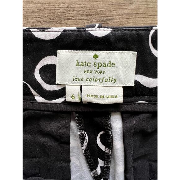 Kate Spade Women's Pants Crop Bow Print Black White 6 - Picture 3 of 3